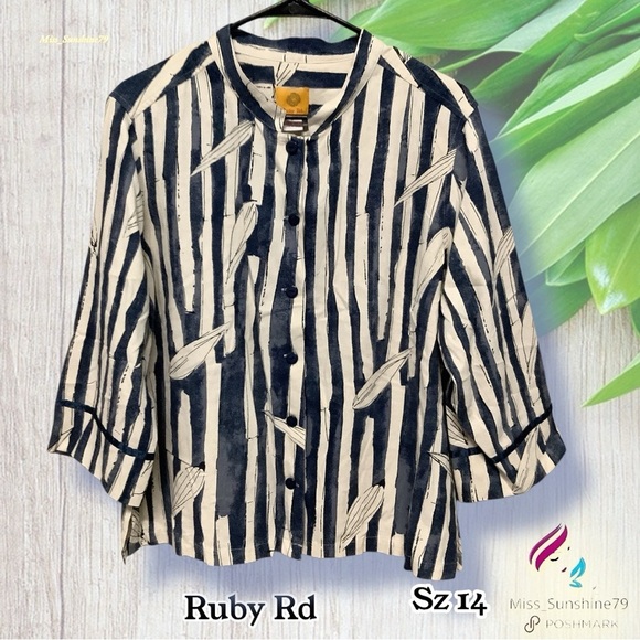 Ruby Rd. - Sz 14 - 100% silk shirt - 3/4 arm length - leaves & stripes - Picture 7 of 7